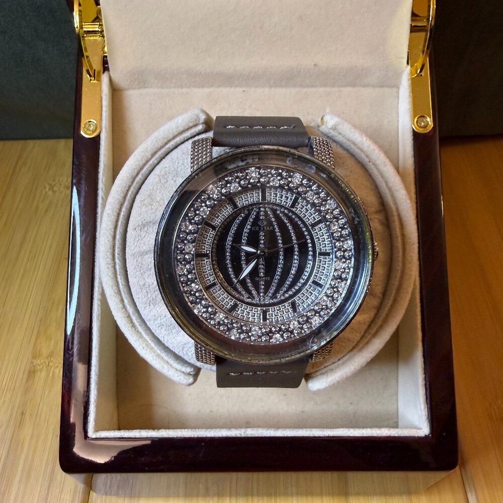 Ice Star Men's Oversized Bling Watch w/ Crystals Black/Silver, 51mm